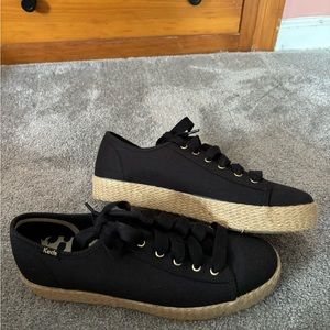 Platform Keds Jute platform black fabric shoe